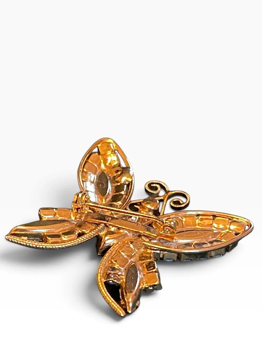 High-End Vintage Purple & Opaline Rhinestone Gold-Tone Butterfly Brooch